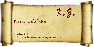 Kirs Zádor névjegykártya
